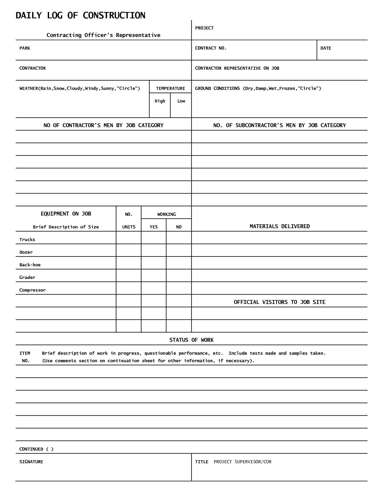 Construction Daily Log Template – Calep.midnightpig.co With Regard To Superintendent Daily Report Template