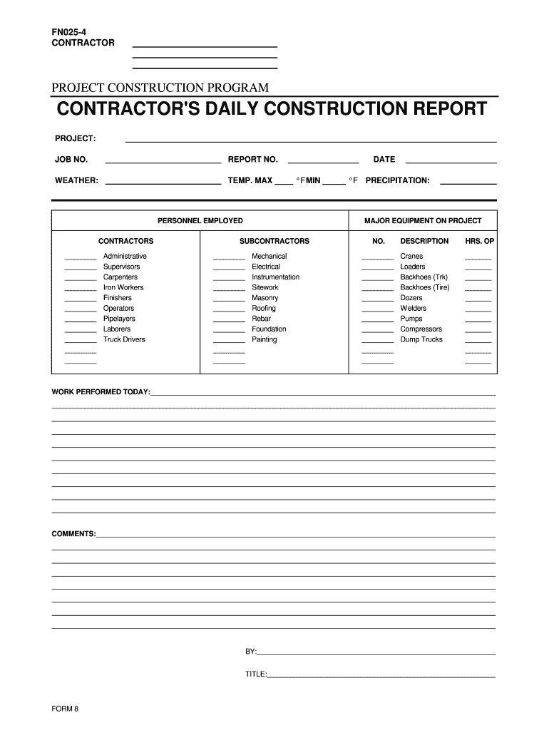 Construction Daily Report Template Excel - Fill Online For Free Construction Daily Report Template