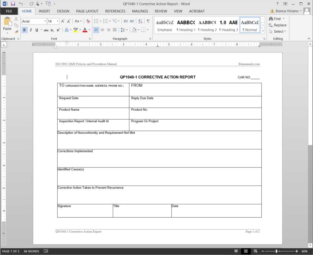 Corrective Action Report Iso Template | Qp1040-1 inside Corrective Action Report Template Corrective Action Report Iso Template | Qp1040 1 Inside Corrective Action Report Template