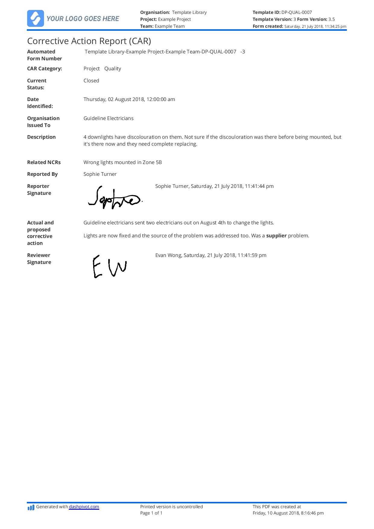 Corrective Action Report Template (Car) - Better Than Word pertaining to Corrective Action Report Template Corrective Action Report Template (Car) – Better Than Word Pertaining To Corrective Action Report Template