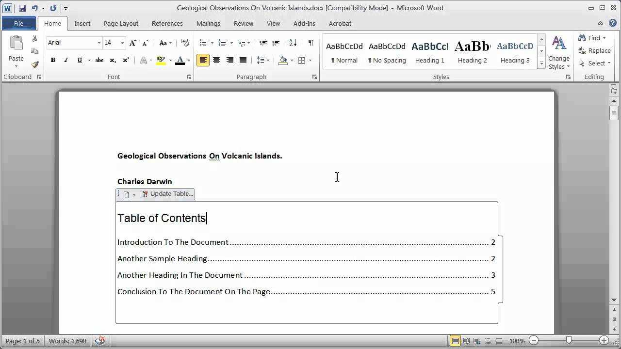 Creating A Table Of Contents In A Word Document - Part 1 For Word 2013 Table Of Contents Template