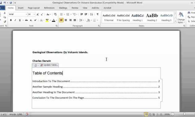 Creating A Table Of Contents In A Word Document - Part 1 throughout Microsoft Word Table Of Contents Template