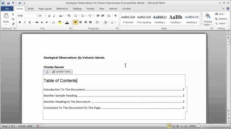 Microsoft Word Table Of Contents Template