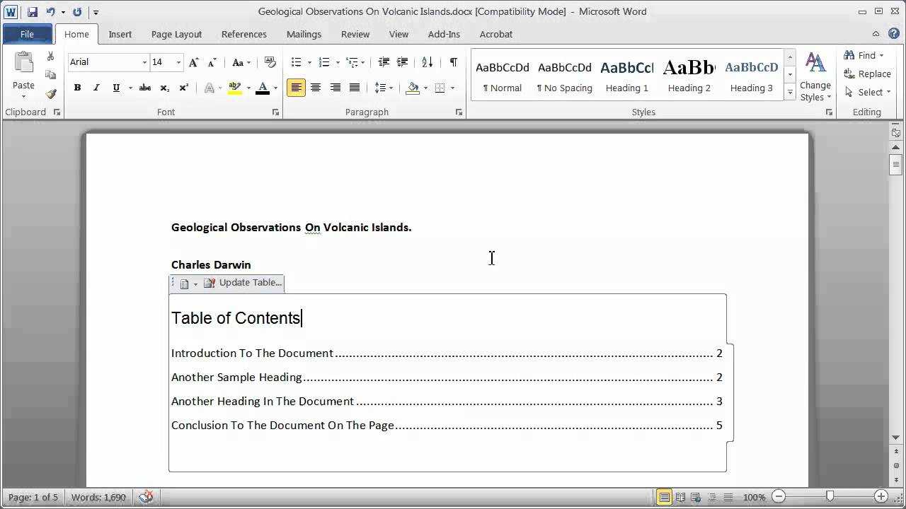 Creating A Table Of Contents In A Word Document – Part 1 Throughout Microsoft Word Table Of Contents Template