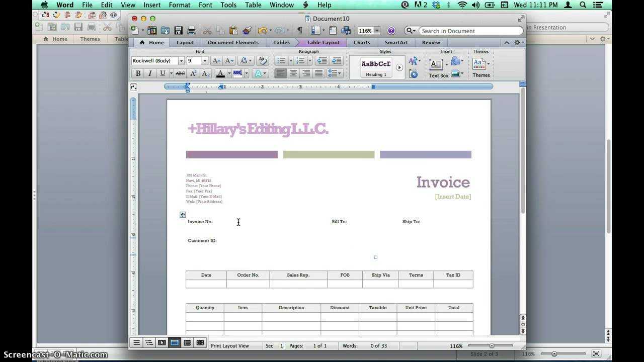Creating Invoices Using Microsoft Word Templates Pertaining To Invoice Template Word 2010
