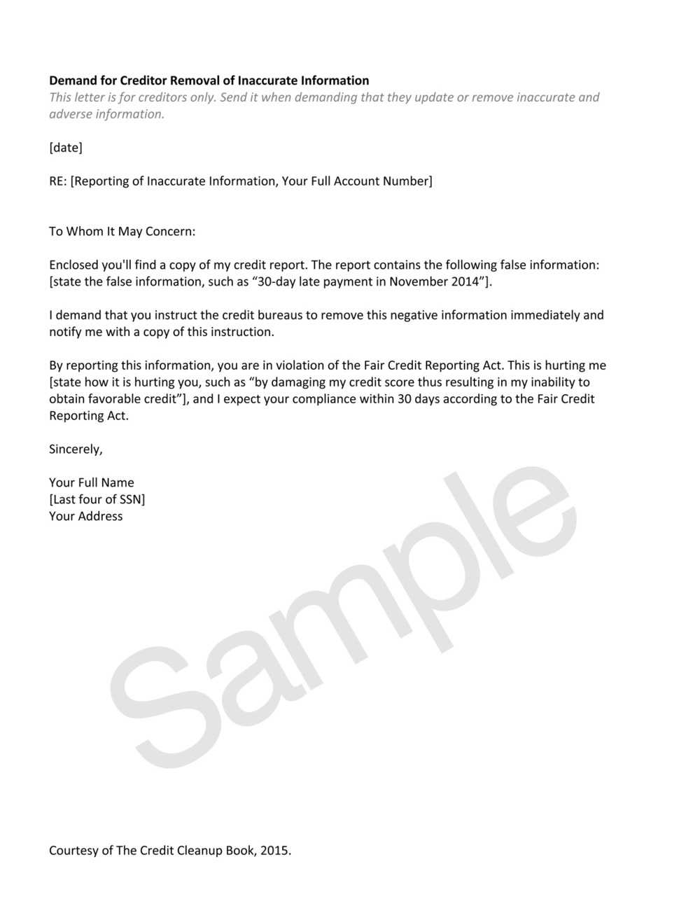 Credit Cleanup Tools — Home Of The Credit Cleanup Newsletter For Credit Report Dispute Letter Template