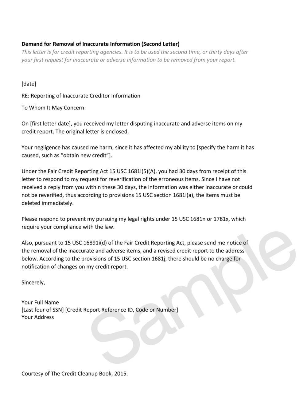 Credit Cleanup Tools — Home Of The Credit Cleanup Newsletter With Credit Report Dispute Letter Template