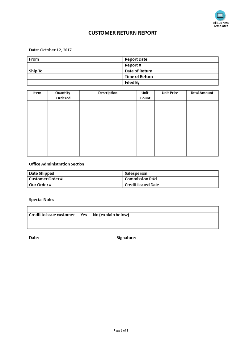 Customer Service – Customer Return Report | Templates At Throughout Customer Contact Report Template