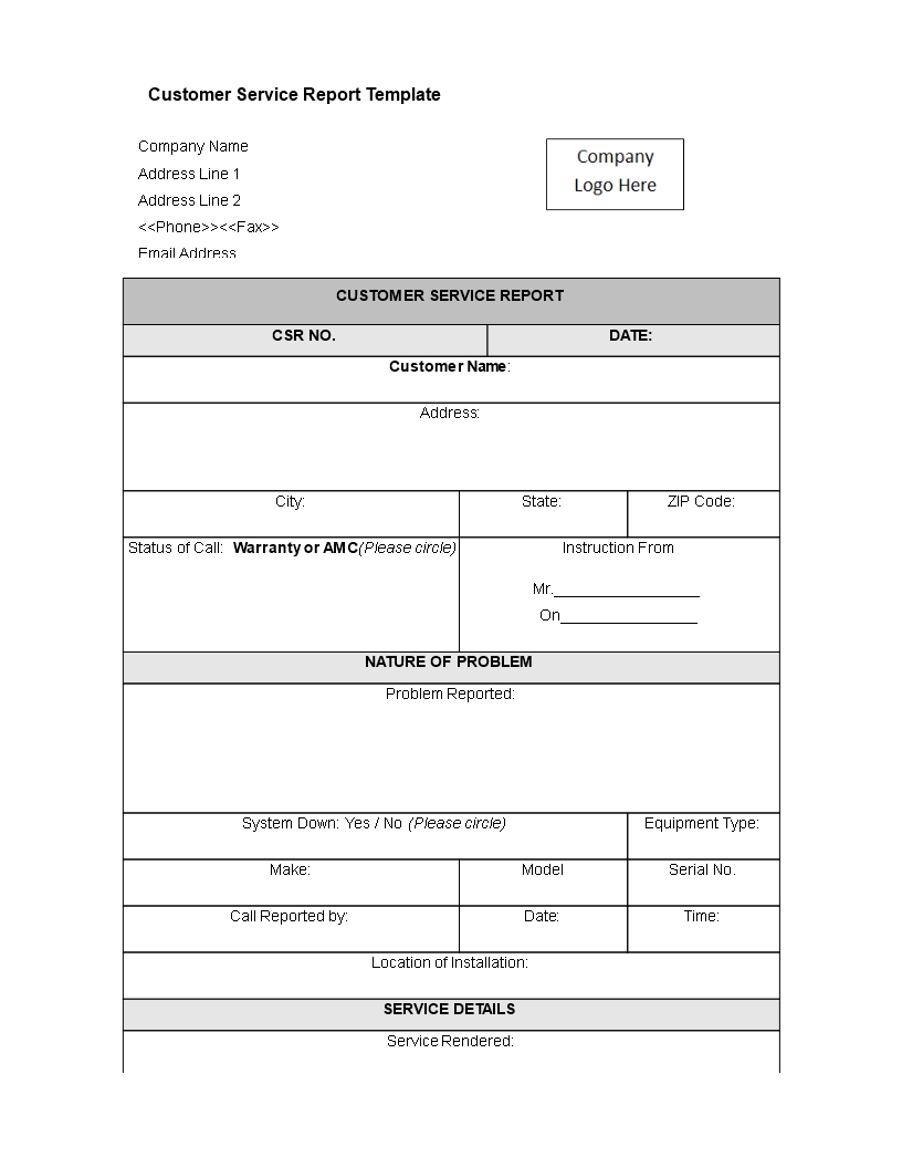 Customer Service Report Template – Falep.midnightpig.co Pertaining To Technical Service Report Template