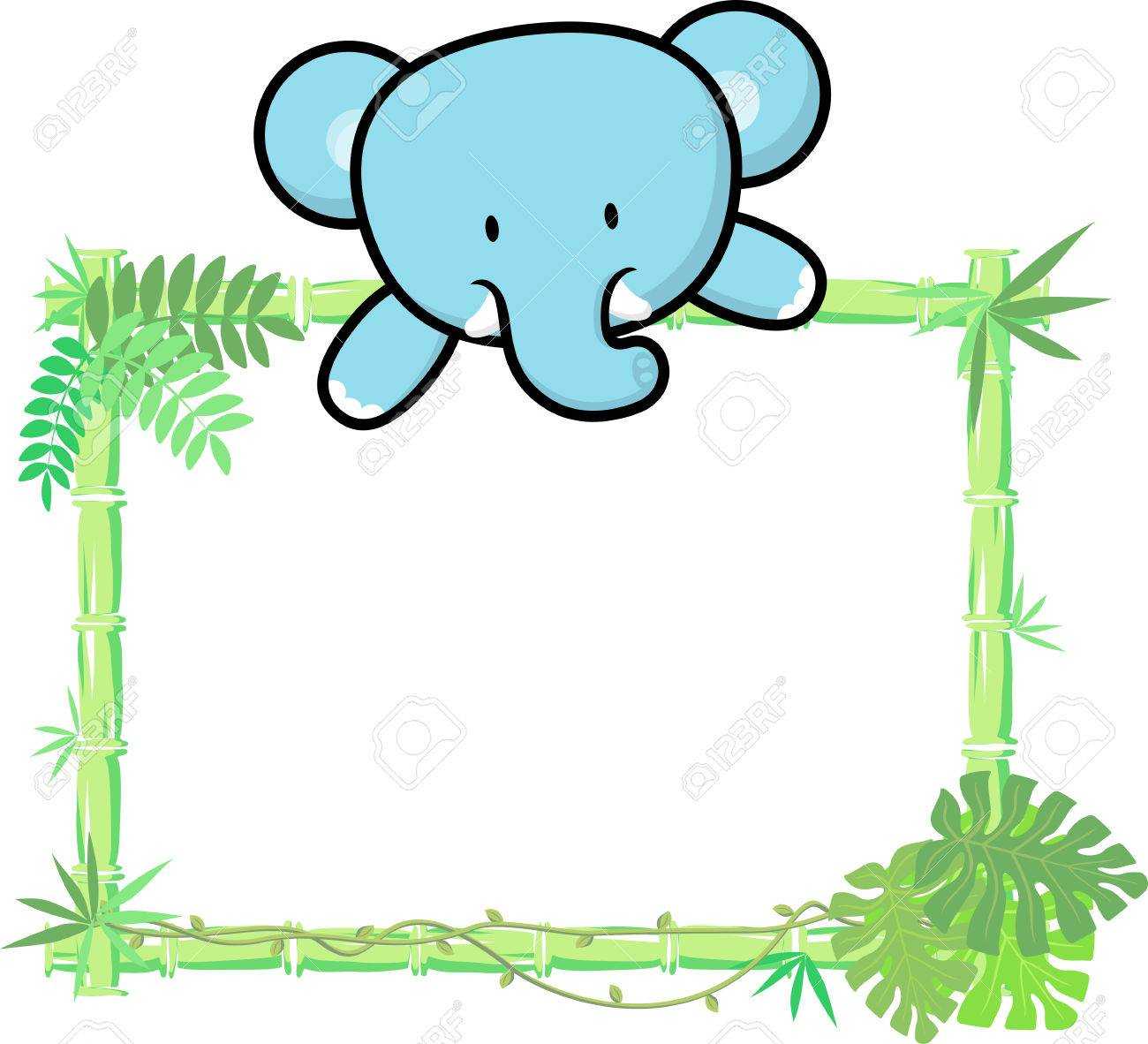 Cute Baby Elephant On Blank Board With Bamboo Frame Isolated.. Intended For Blank Elephant Template