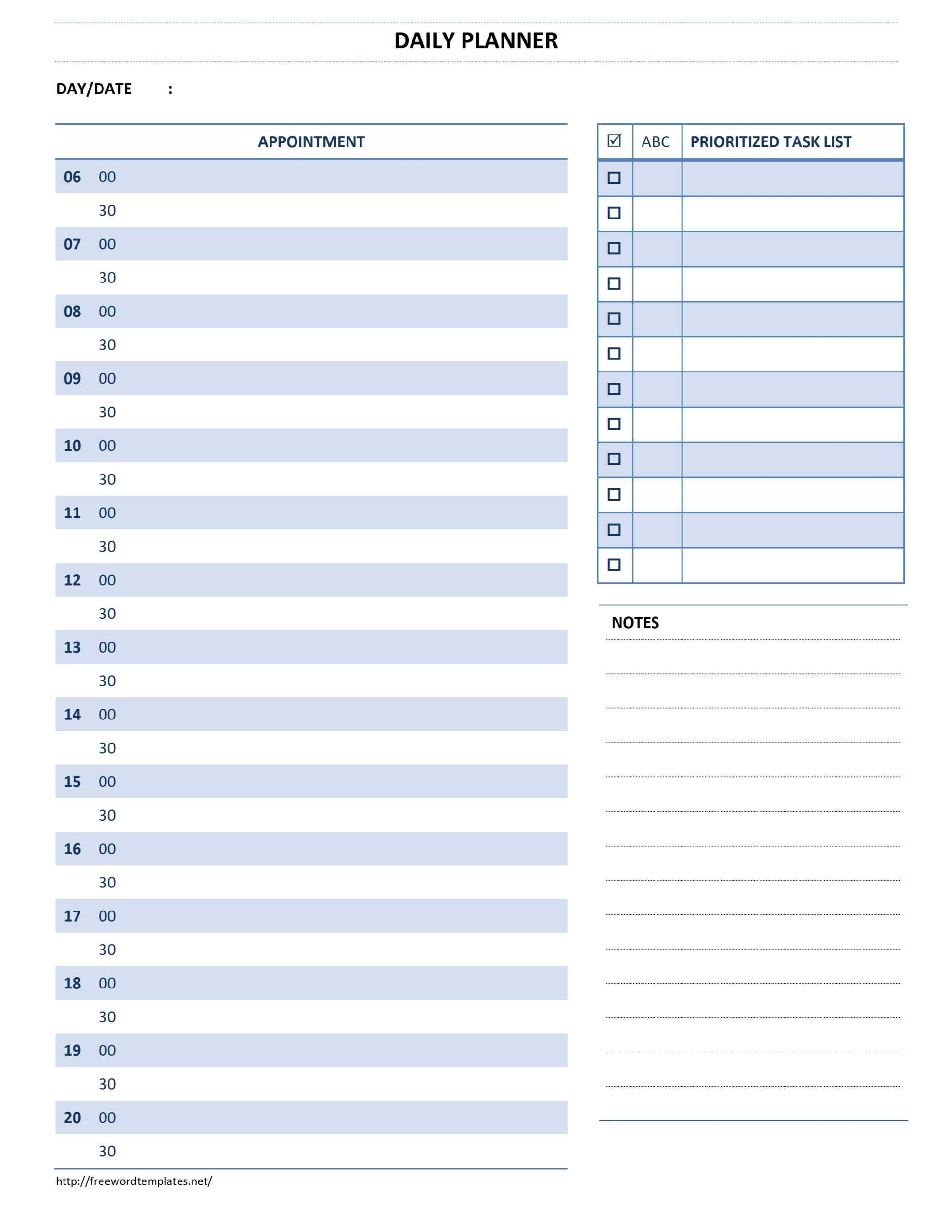 Daily Planner Template in Appointment Card Template Word Daily Planner Template In Appointment Card Template Word
