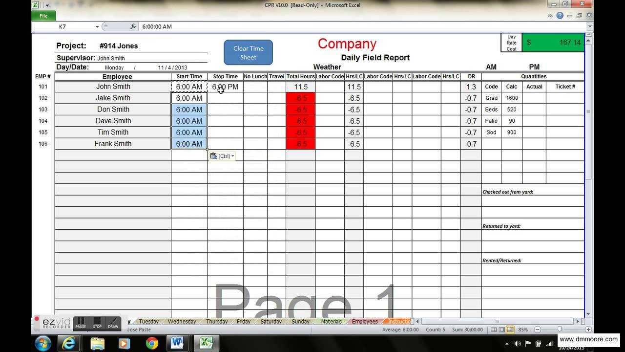 Daily Time Tracking Eadsheet Word Tracker Template Excel In Daily Status Report Template Xls