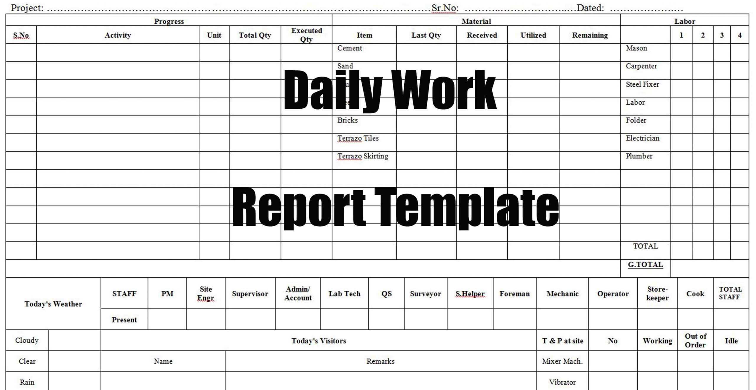 Daily Work Report Template - Engineering Discoveries With Daily Work Report Template