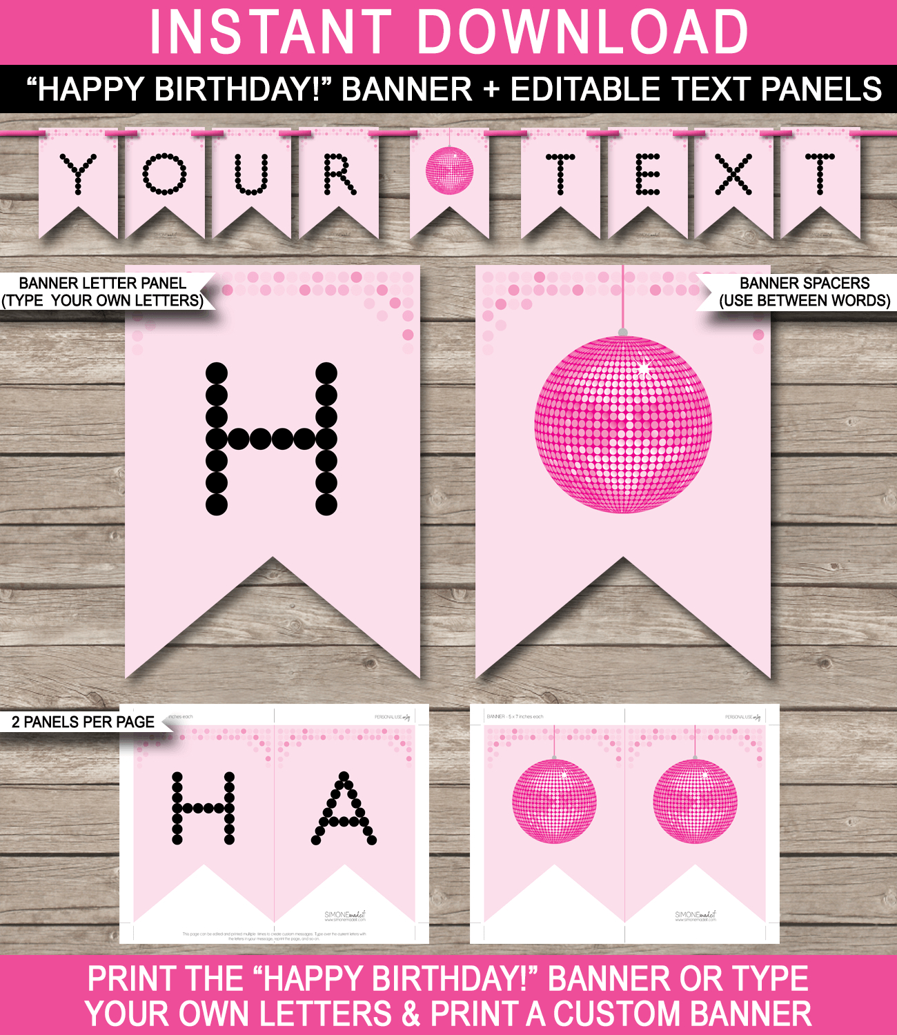 Dance Party Banner Template – Pink For Free Happy Birthday Banner Templates Download