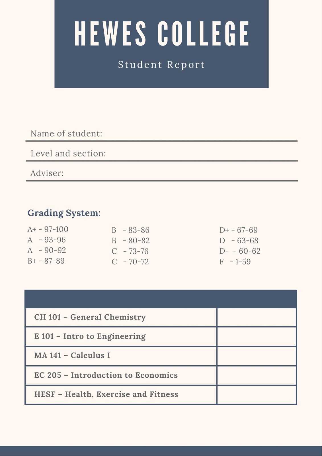 Dark Blue And Cream Simple College Report Card – Templates With Regard To Boyfriend Report Card Template