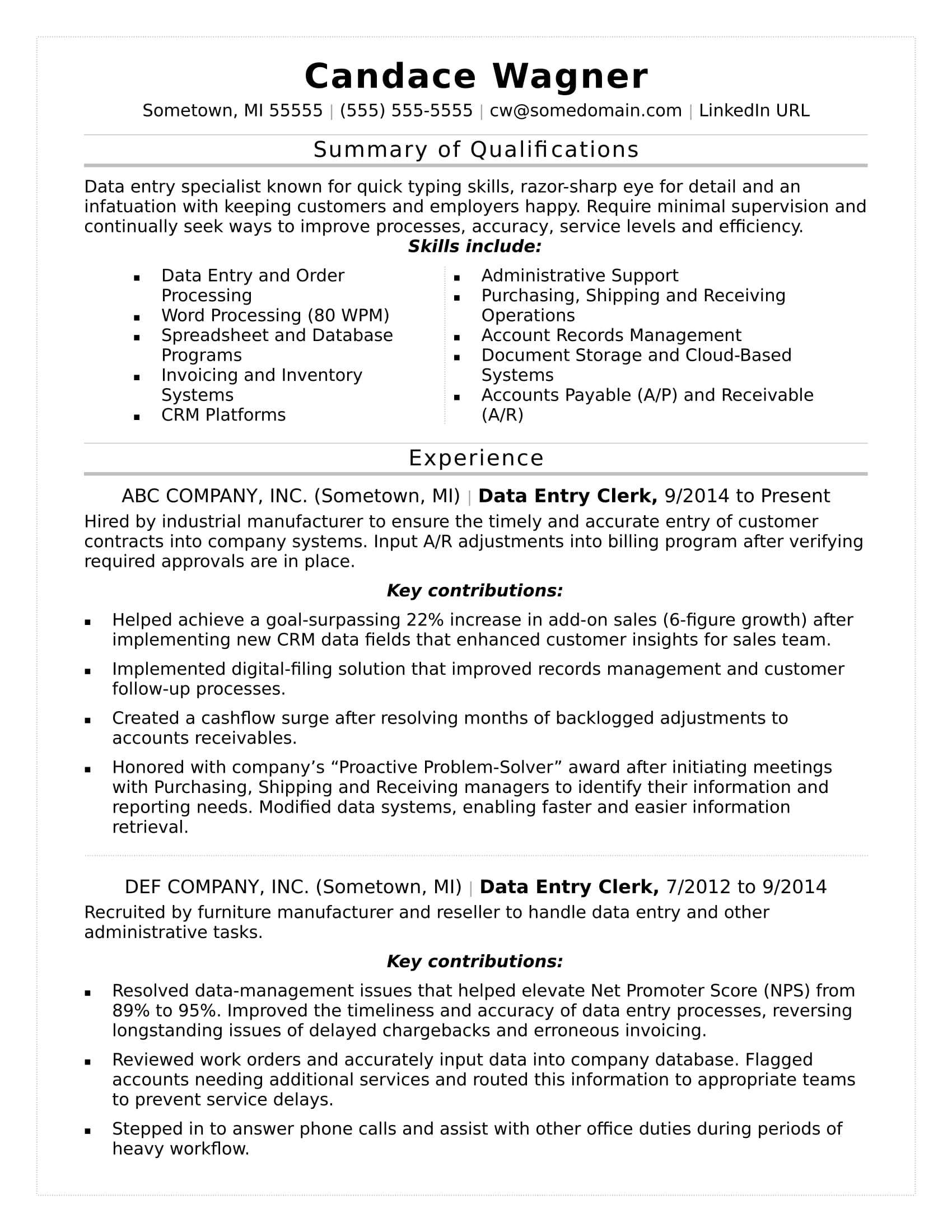 Data Entry Resume Sample | Monster In How To Find A Resume Template On Word