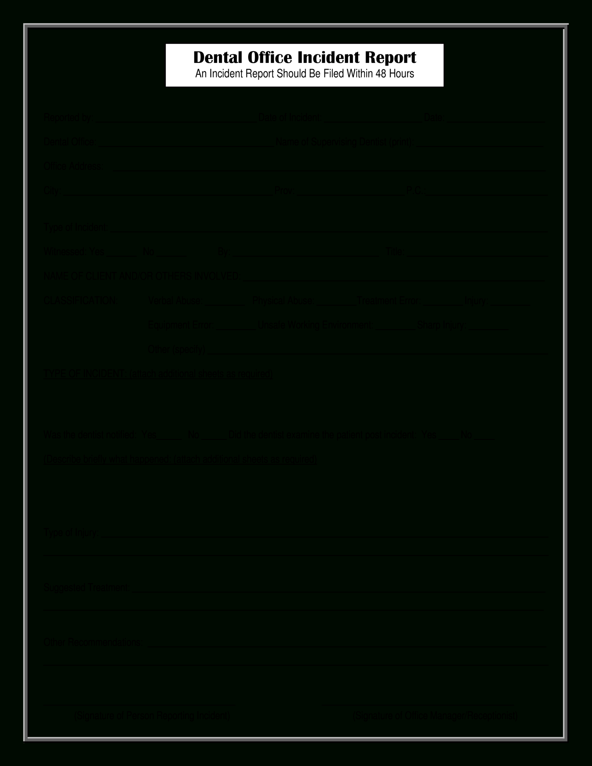 Dental Office Incident Report – Calep.midnightpig.co Throughout Incident Report Log Template