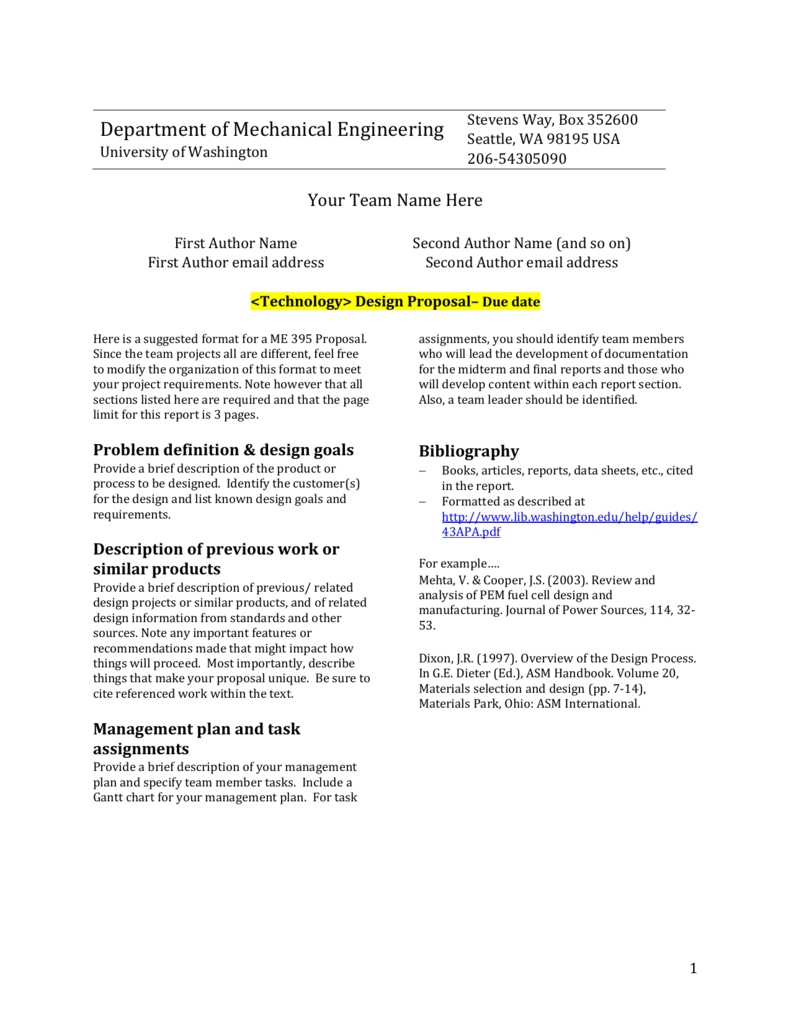 Design Report Template – University Of Washington Within Project Management Final Report Template