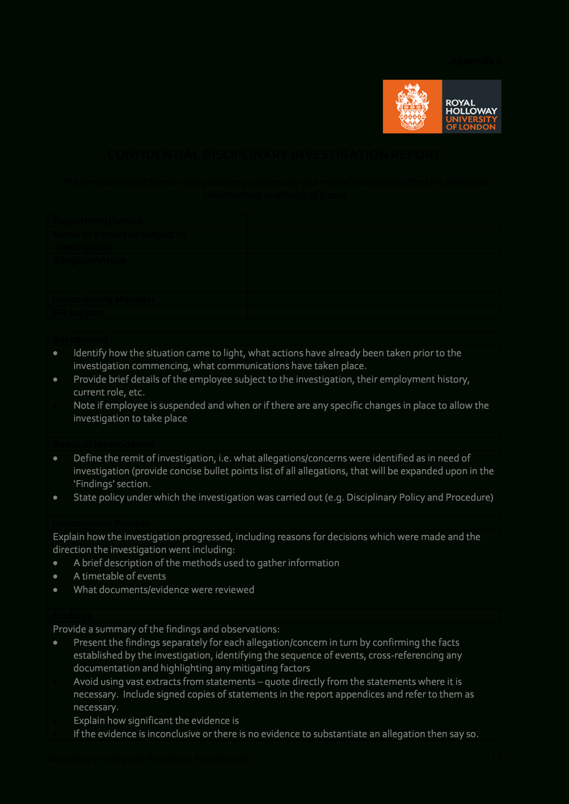 Disciplinary Investigation Report | Templates At With Regard To Hr Investigation Report Template