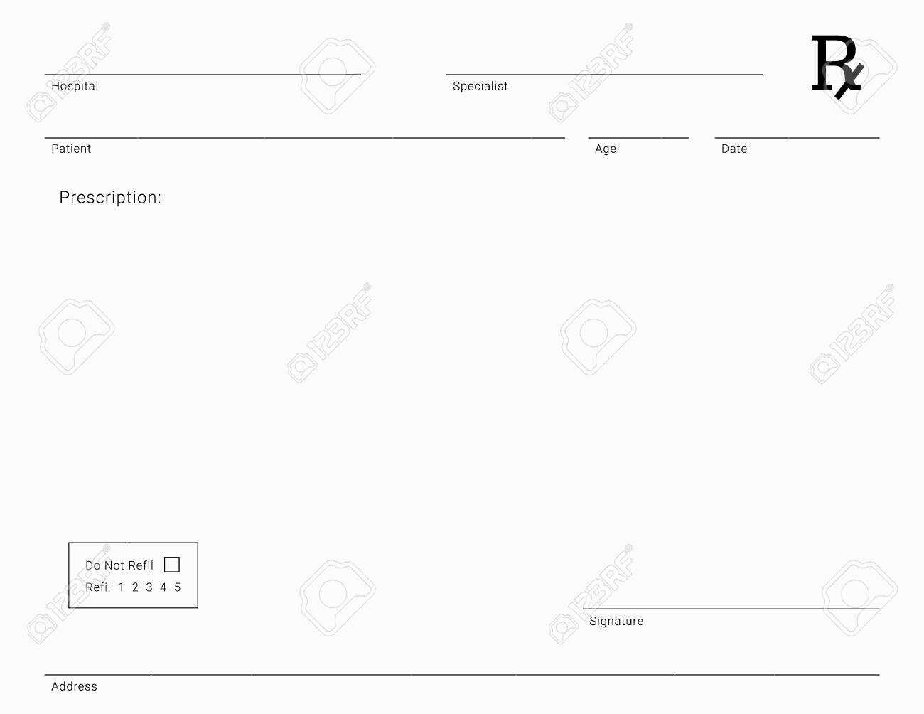 Doctor's Rx Pad Template. Blank Medical Prescription Form. With Blank Prescription Form Template