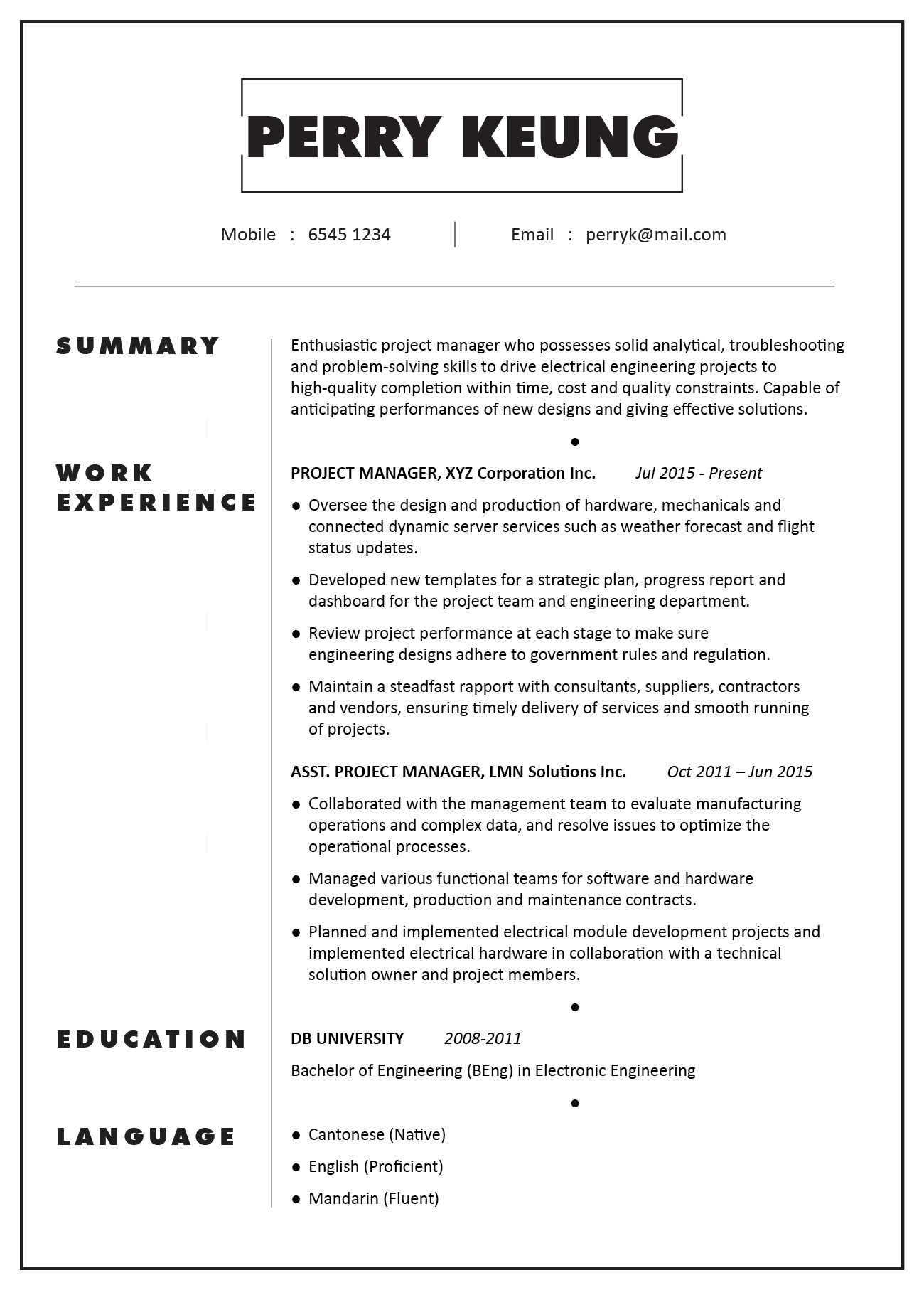 項目經理（電子／機電工程）Cv / Profile懶人包| Jobsdb Hong Kong Regarding Engineering Progress Report Template