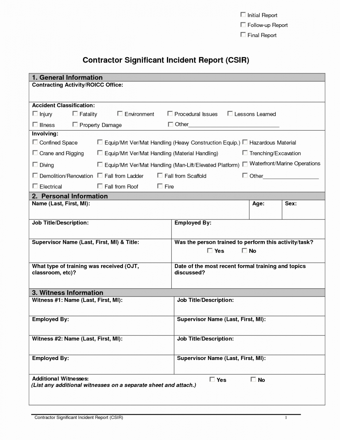 Editable Accident Estigation Form Template Uk Report Format With Injury Report Form Template