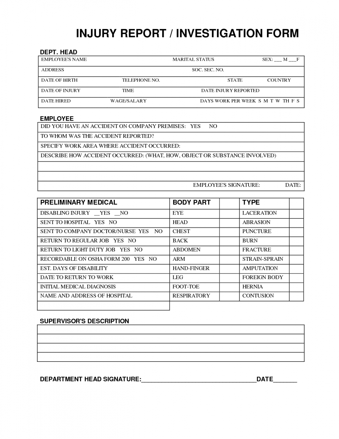 Editable Injury Report Form Format First Aid Example Sports For Injury Report Form Template