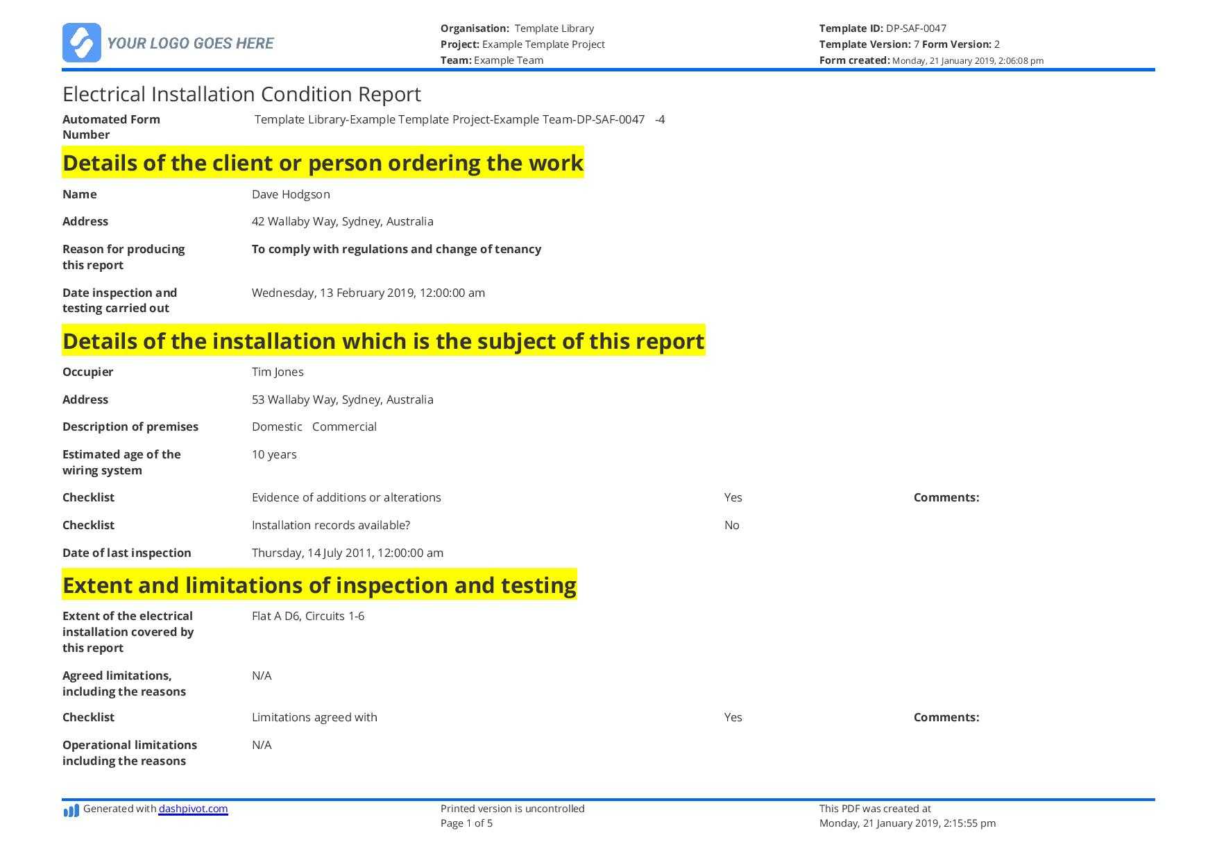 Electrical Installation Condition Report Sample And Free with Equipment Fault Report Template Electrical Installation Condition Report Sample And Free With Equipment Fault Report Template