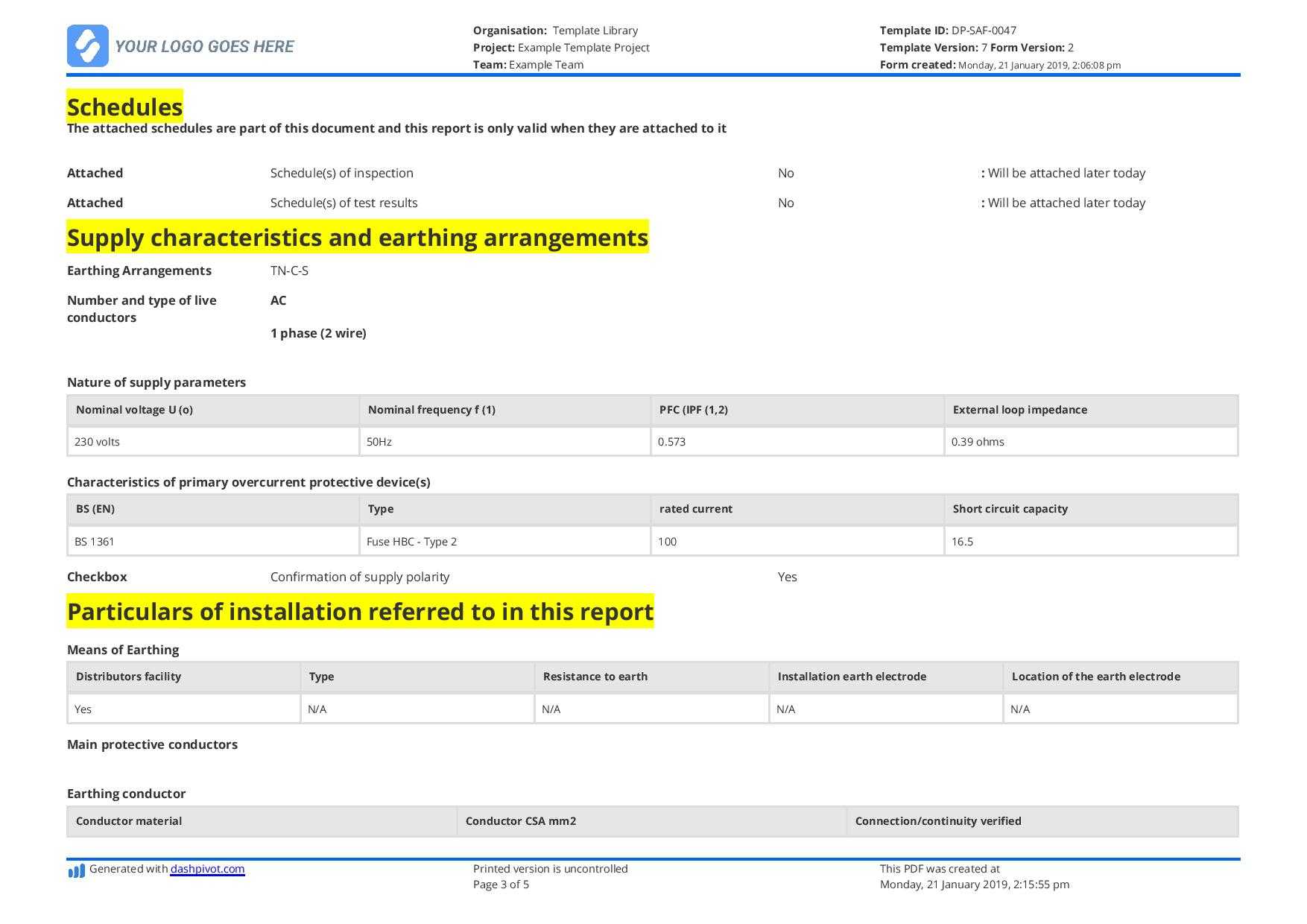 Electrical Installation Condition Report Sample And Free With Regard To Safety Analysis Report Template
