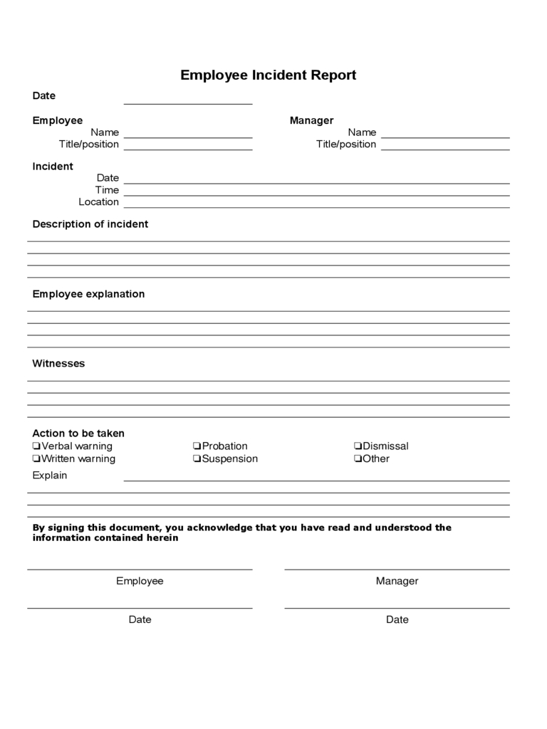 Employee Incident Report - 4 Free Templates In Pdf, Word Inside Incident Report Form Template Word