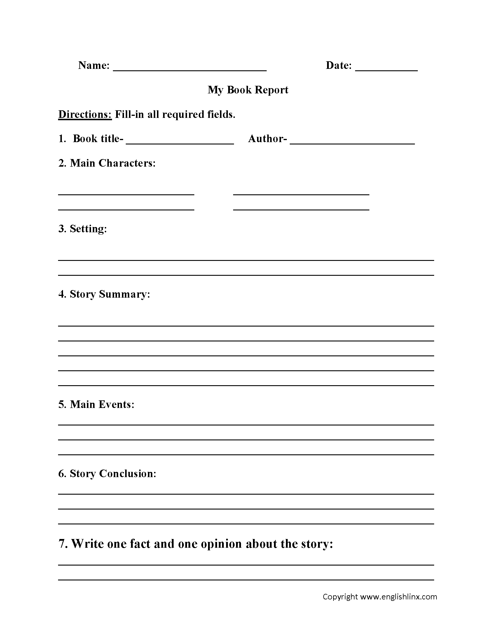 Englishlinx | Book Report Worksheets With High School Book Report Template