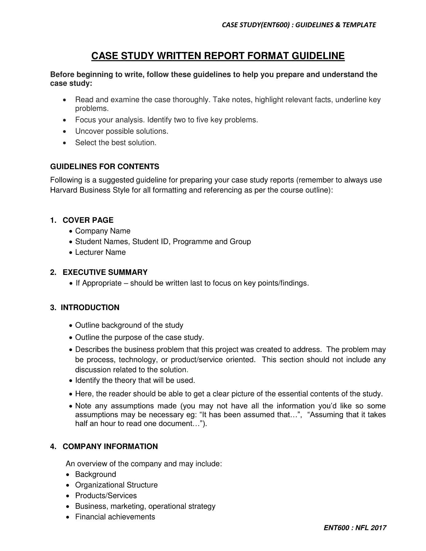 Ent600 Case Study Guidelines & Template Pages 1 – 5 – Text Throughout Report Content Page Template
