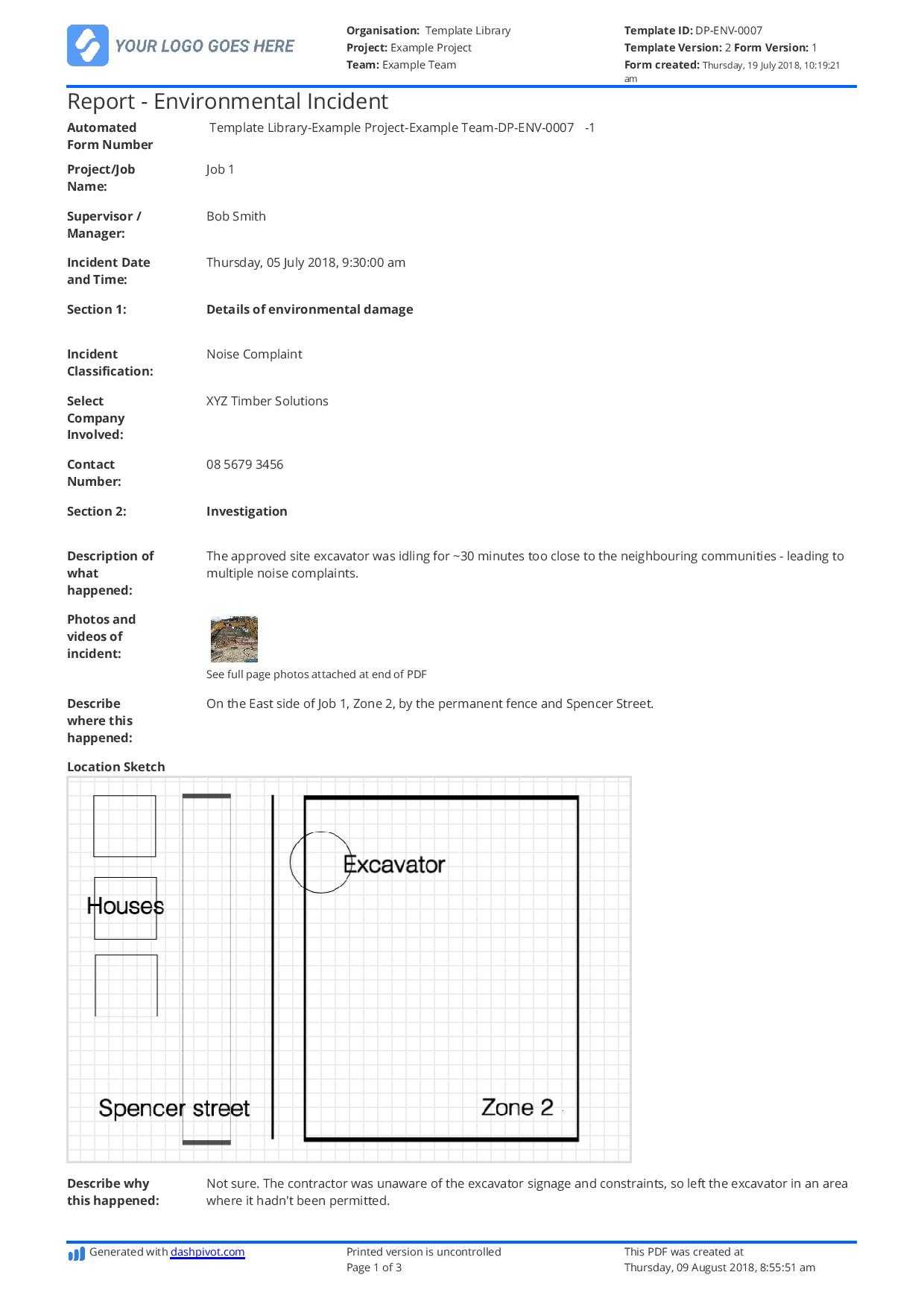 Environmental Incident Report Form Template: Use This Free In Incident Report Register Template