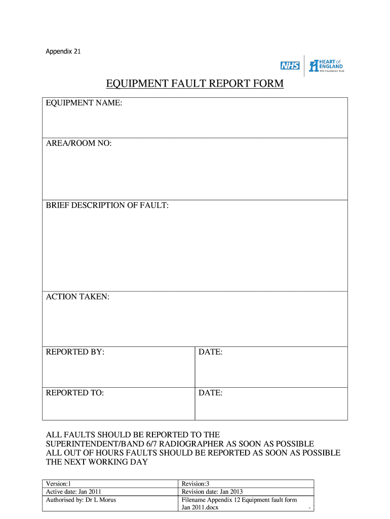 Equipment Fault Report – Fill Online, Printable, Fillable Regarding Fault Report Template Word