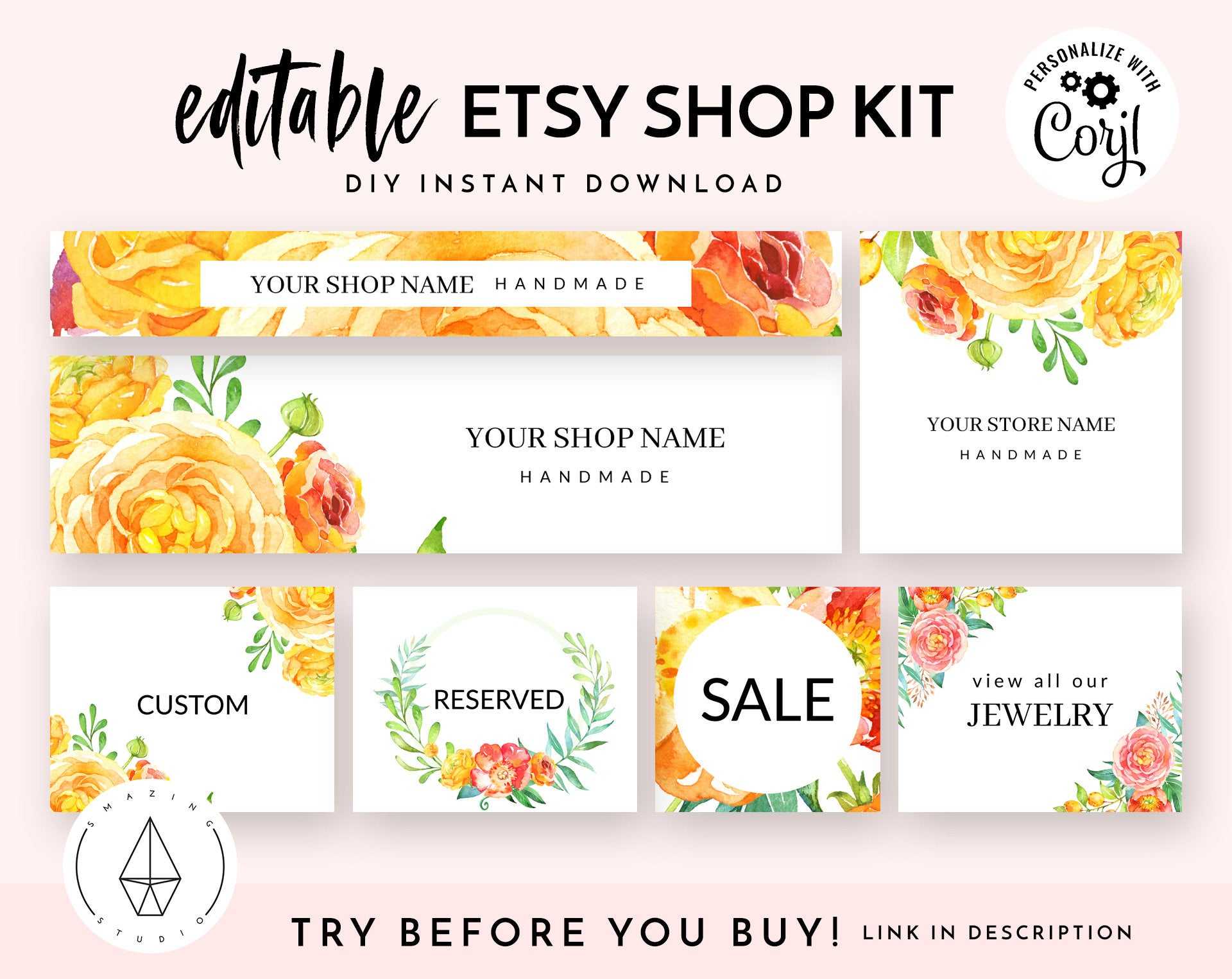 Etsy Shop Banner Set, Etsy Shop Kit, Etsy Shop Graphics, Store Icon, Banner  Template, Corjl Editable Banners, Etsy Banners Diy, Watercolor Within Etsy Banner Template