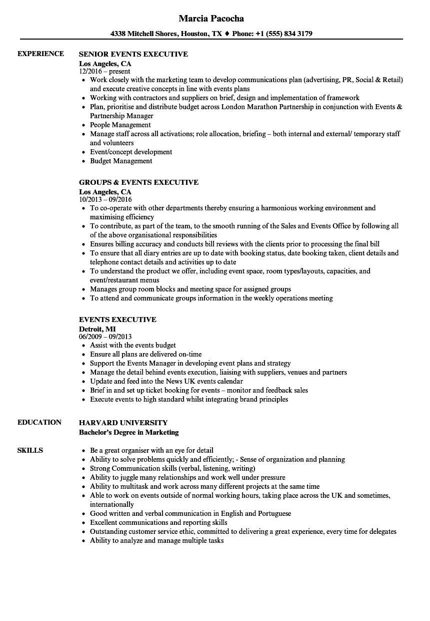 Events Executive Resume Samples | Velvet Jobs In Event Debrief Report Template