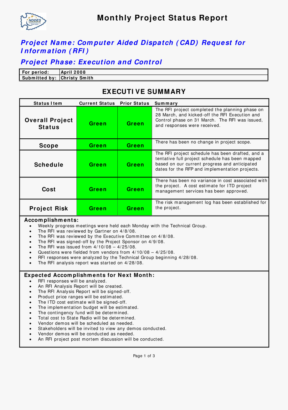 Excel Templates For Project Management Free With – Project With Monthly Status Report Template Project Management