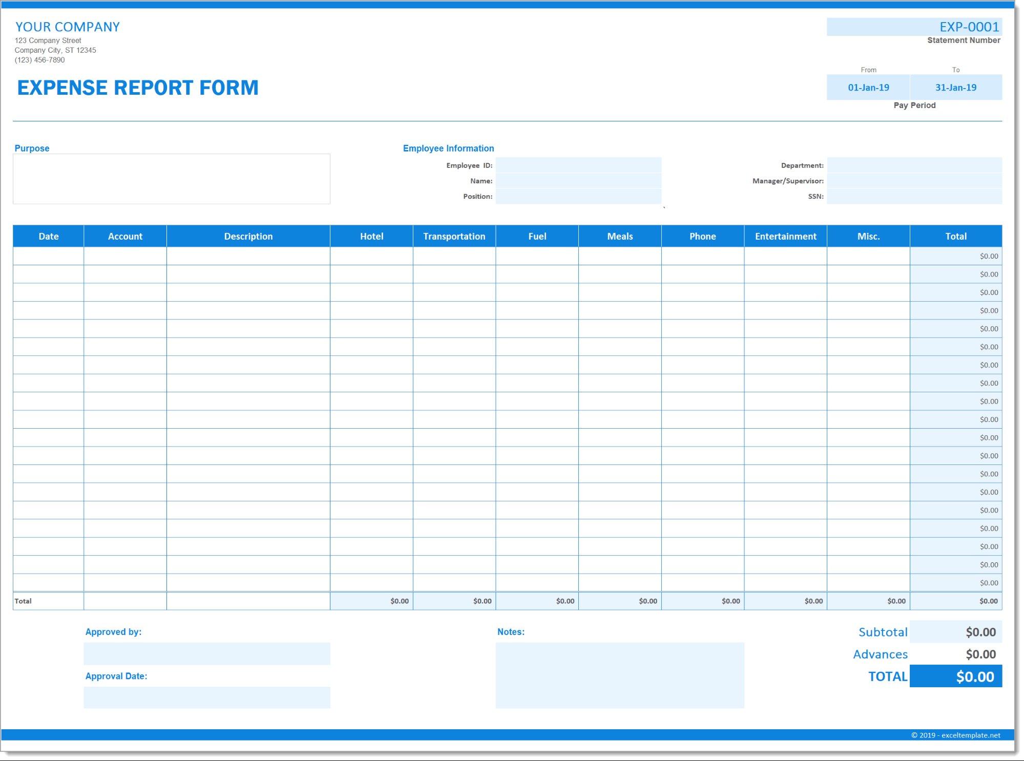 Expense Report Form For Gas Mileage Expense Report Template