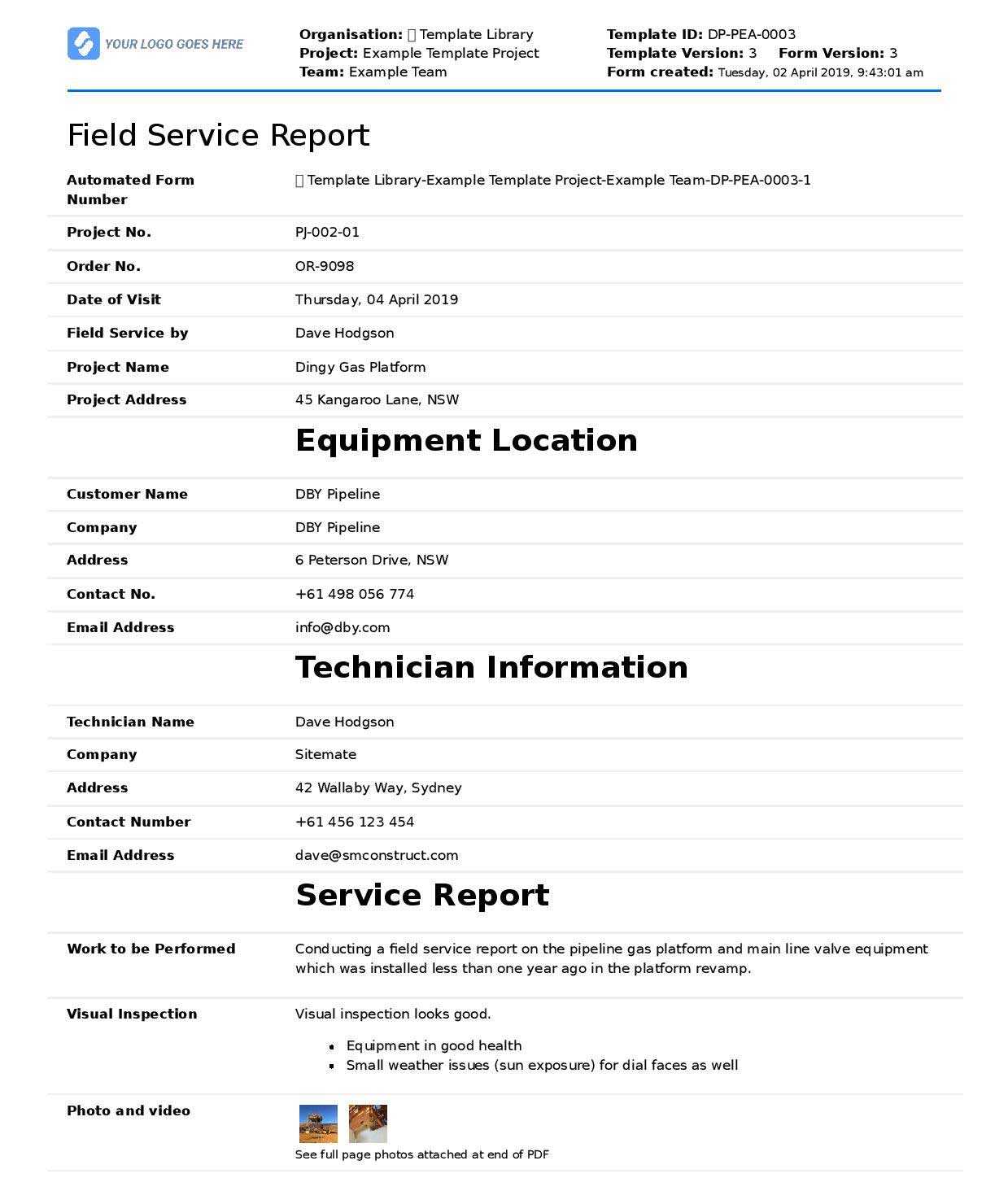 Field Service Report Template – Dalep.midnightpig.co Inside Technical Service Report Template
