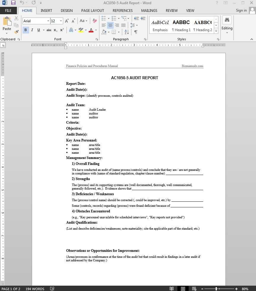 Financial Audit Report Template | Ac1050 5 With Regard To Sample Hr Audit Report Template