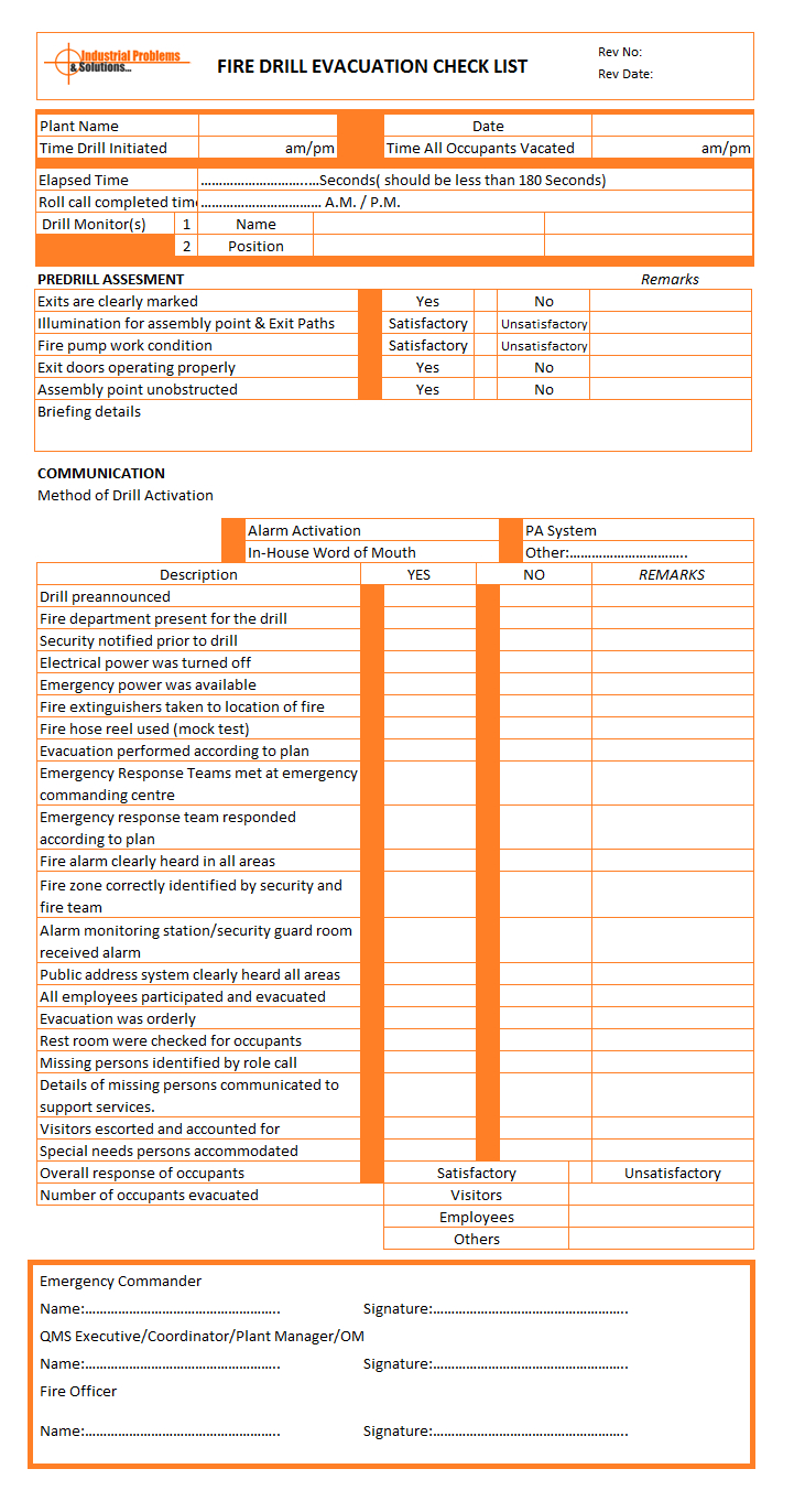 Fire Drill Evacuation Checklist Format Regarding Fire Evacuation Drill Report Template