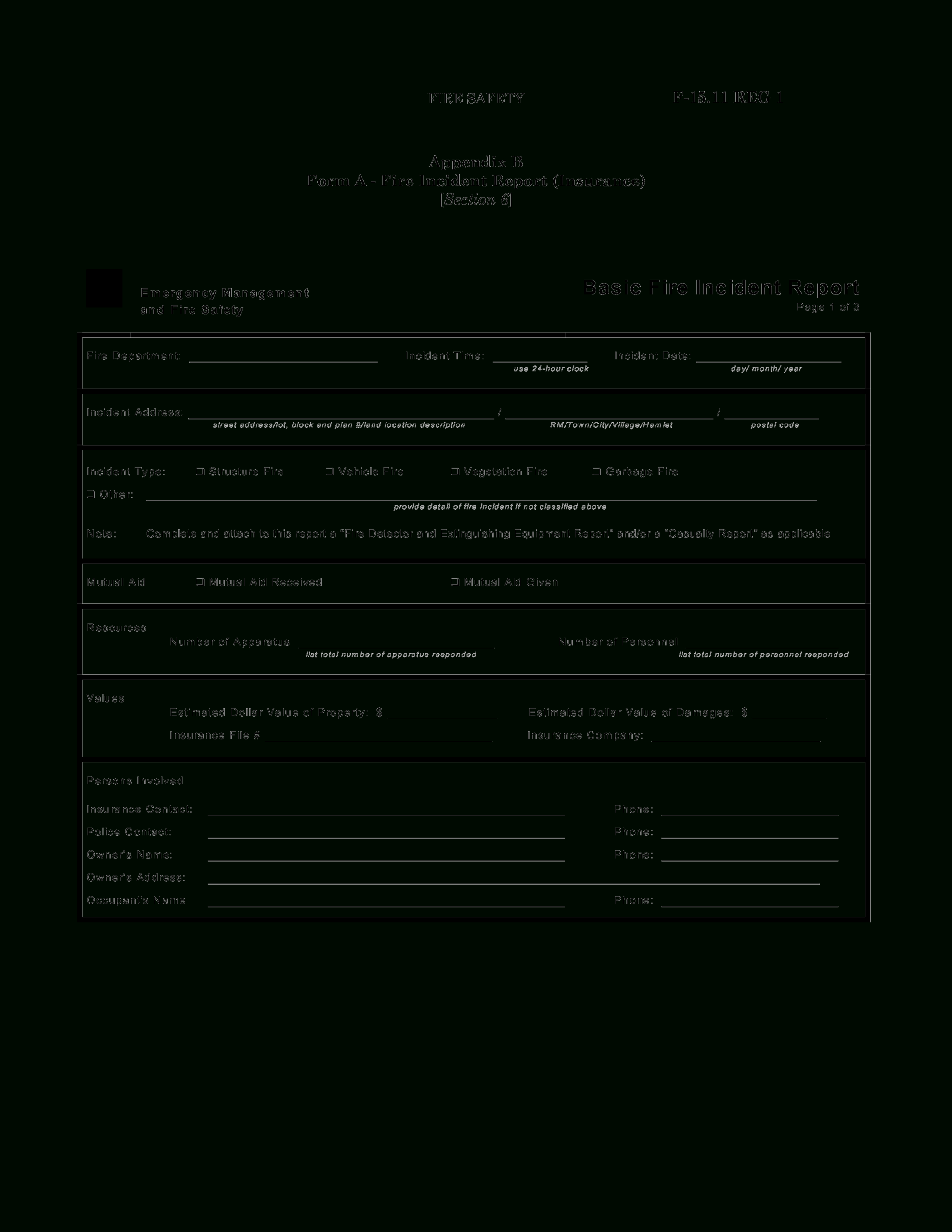 Fire Incident Report Form Template – Calep.midnightpig.co For Incident Report Book Template
