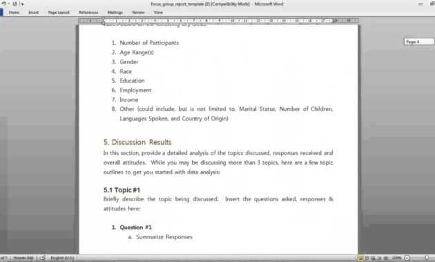 Focus Group Report Template pertaining to Focus Group Discussion Report Template