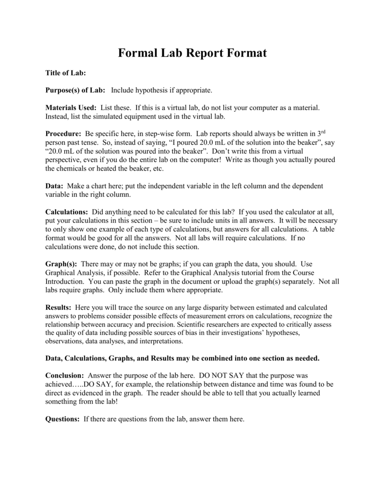 Formal Lab Report For Formal Lab Report Template