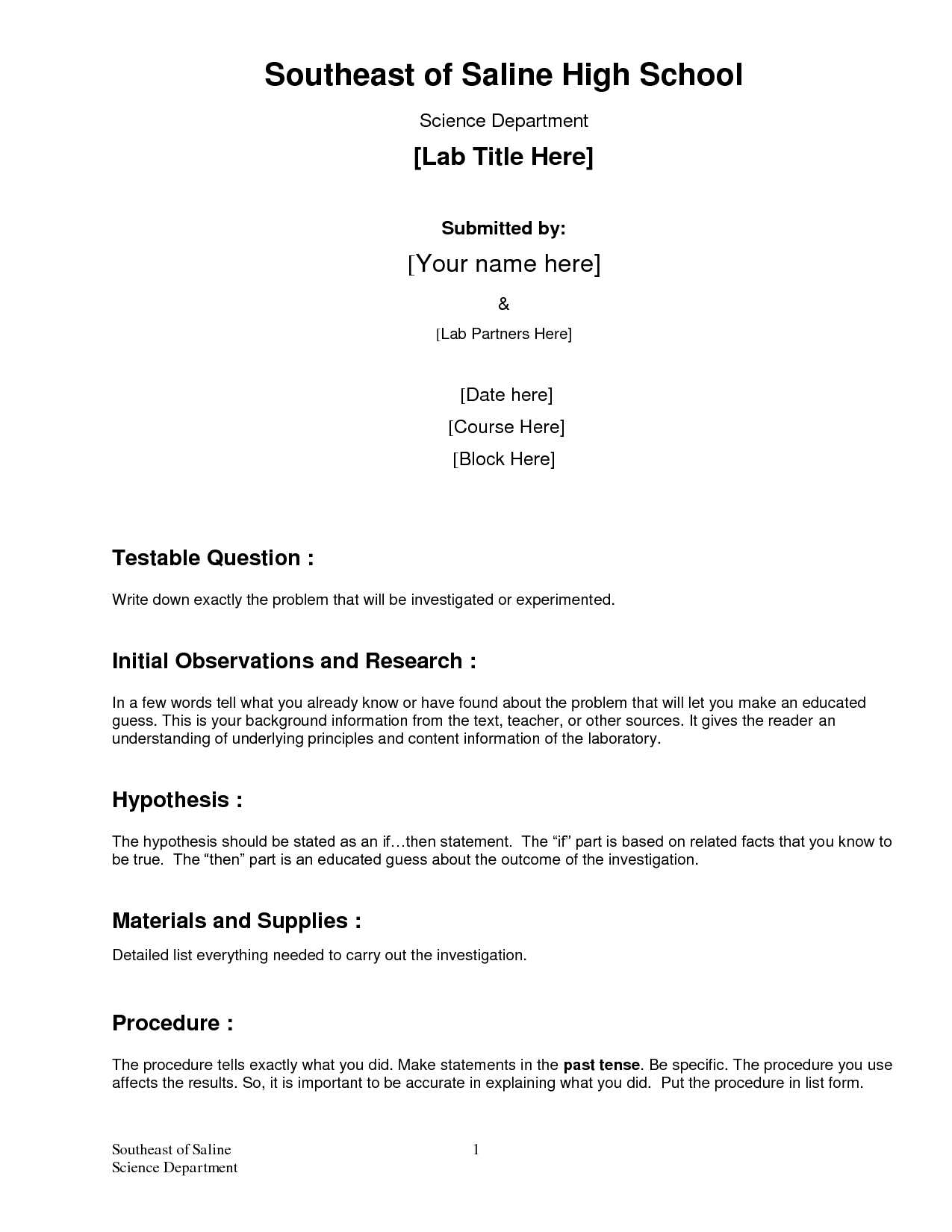 Formal Lab Report Template : Biological Science Picture For Science Experiment Report Template