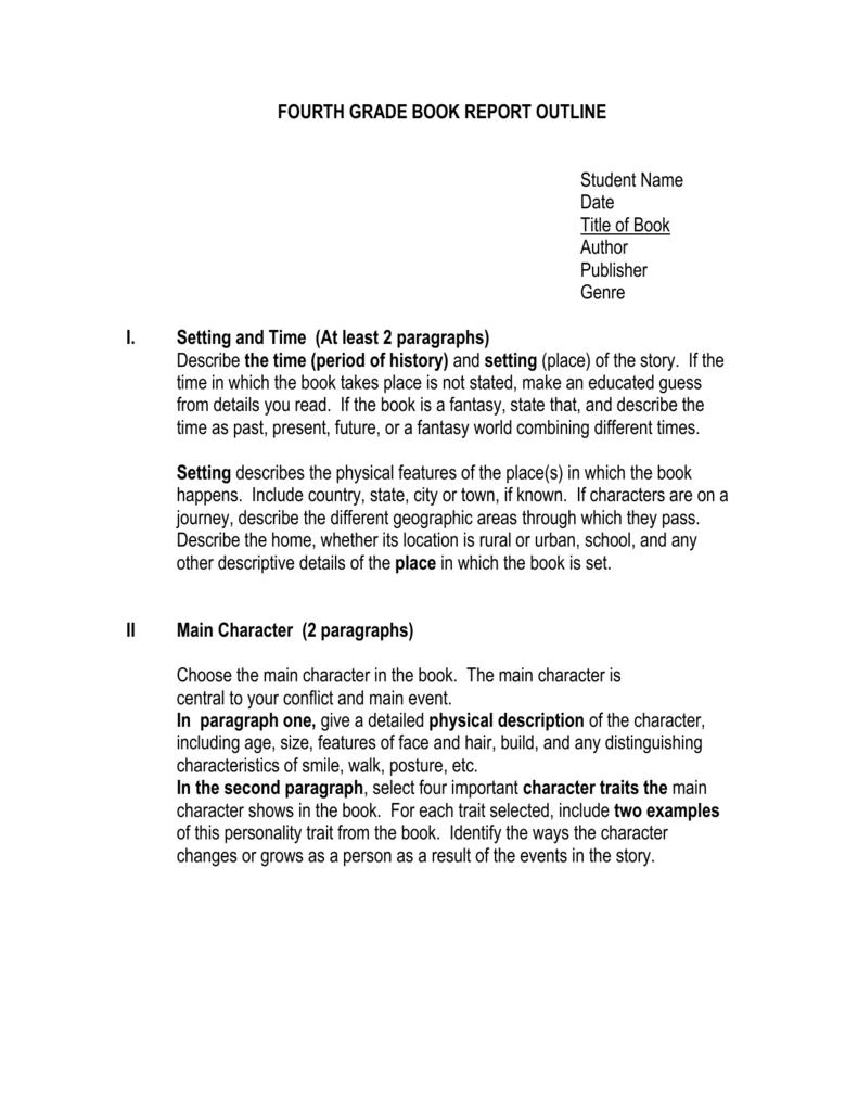 Fourth Grade Book Report Outline With Regard To 4Th Grade Book Report Template