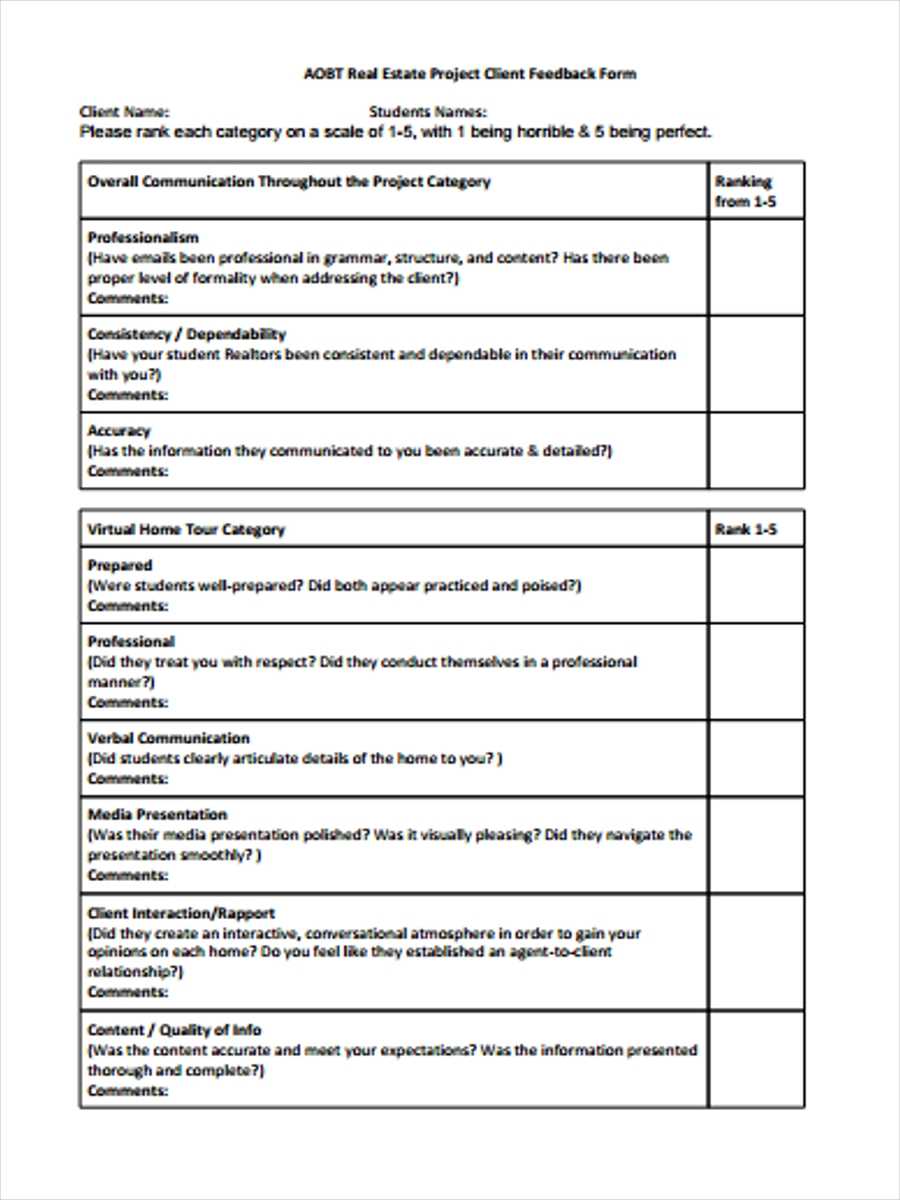 Free 10+ Project Feedback Forms In Pdf | Ms Word Throughout Student Feedback Form Template Word
