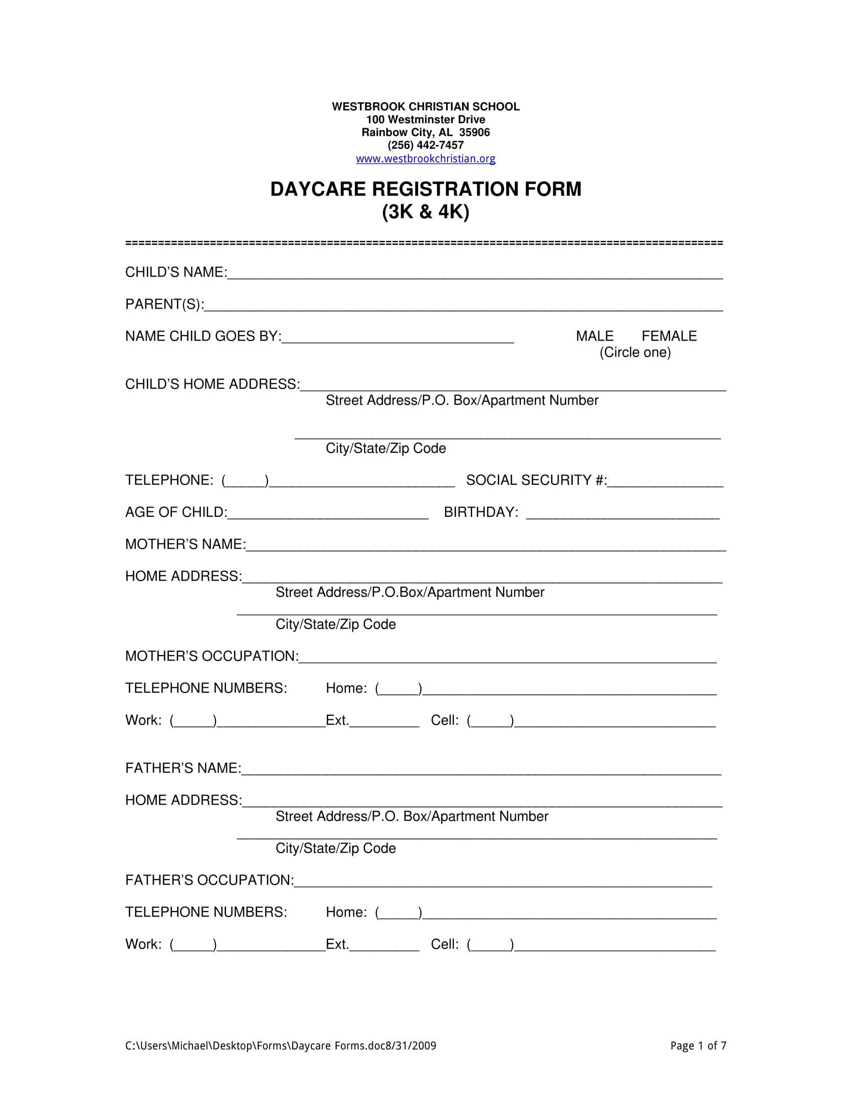 Free 11+ Daycare Registration Forms In Pdf | Ms Word with regard to School Registration Form Template Word Free 11+ Daycare Registration Forms In Pdf | Ms Word With Regard To School Registration Form Template Word