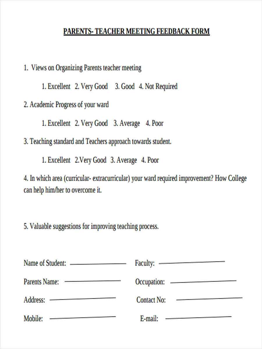 Free 14+ Sample Teacher Feedback Forms In Pdf | Ms Word With Student Feedback Form Template Word