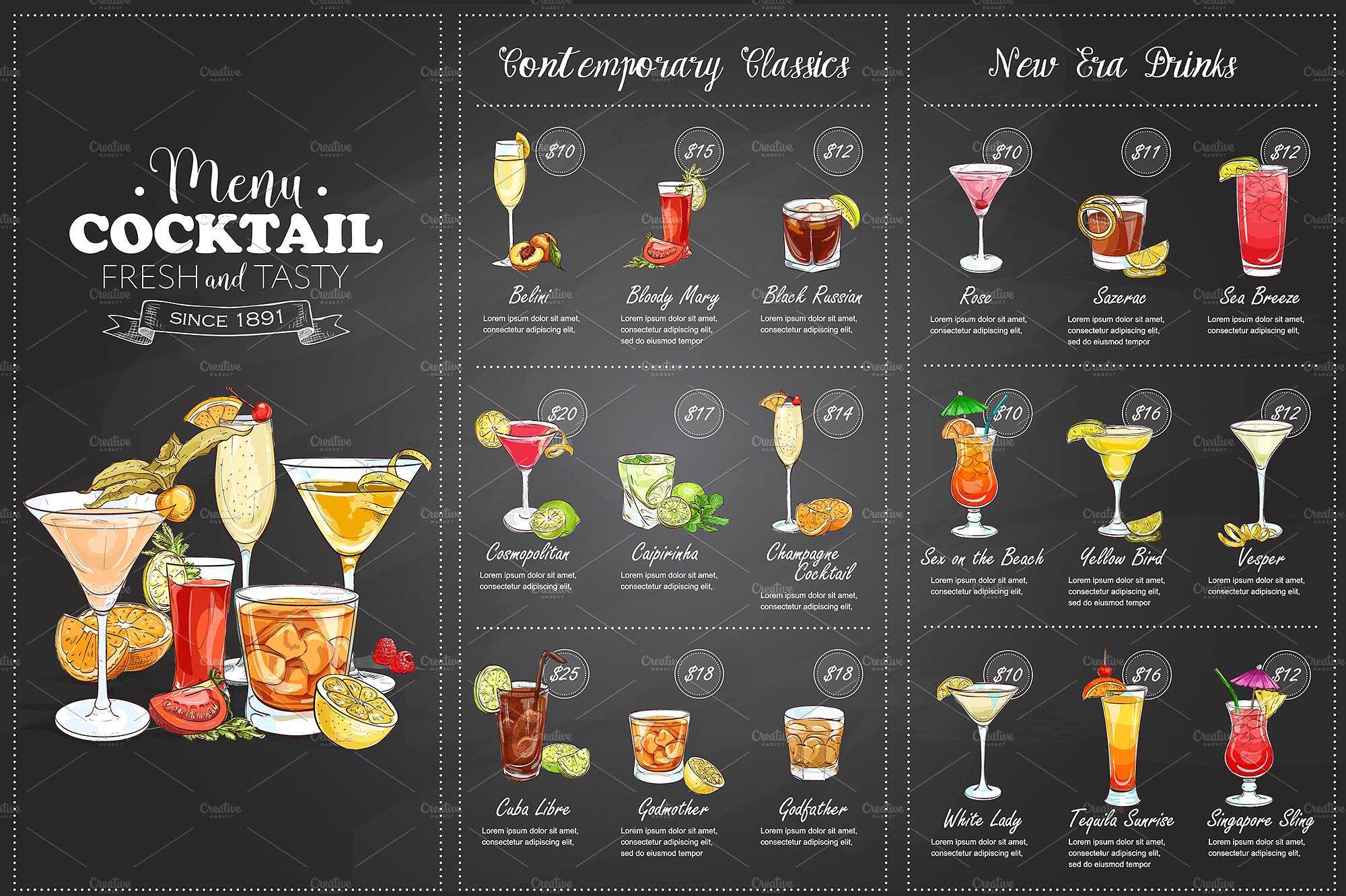 Free 18+ Cocktail Menu Examples In Psd | Ai | Eps Vector Within Cocktail Menu Template Word Free